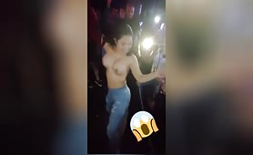 Alcohol took control - Drunk big tits bounce her ass in the club