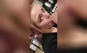 Colored hair whore gets her first-time cock from her brother on her tiny pierced virgin mouth, ready to suck as deep as she can until feel nauseated 