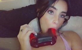 Sensual hot tease by the slut Mackz Jones licking a gaming pad and twerking against the living room floor with some fingers licking