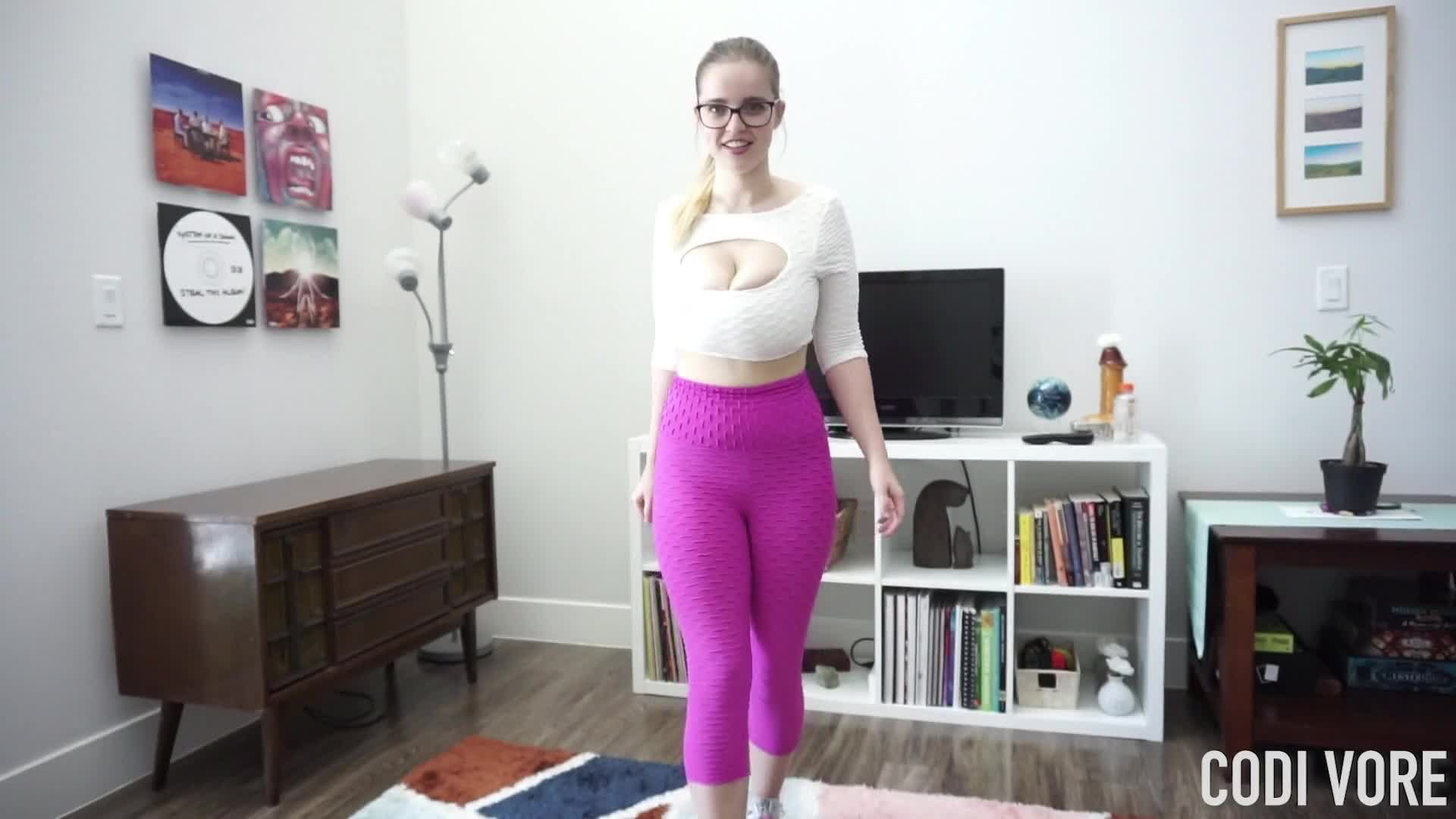 Codi Vore first exercise yoga tutorial turns into a show-off of her huge breasts swaying in each exercise and a close up of her juicy vagina - Videos