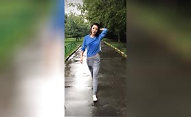Asin girl goes into the rain, in public, without bra and flash show her standing brown nipples and her juicy boobs - asian big tits porn amateur!