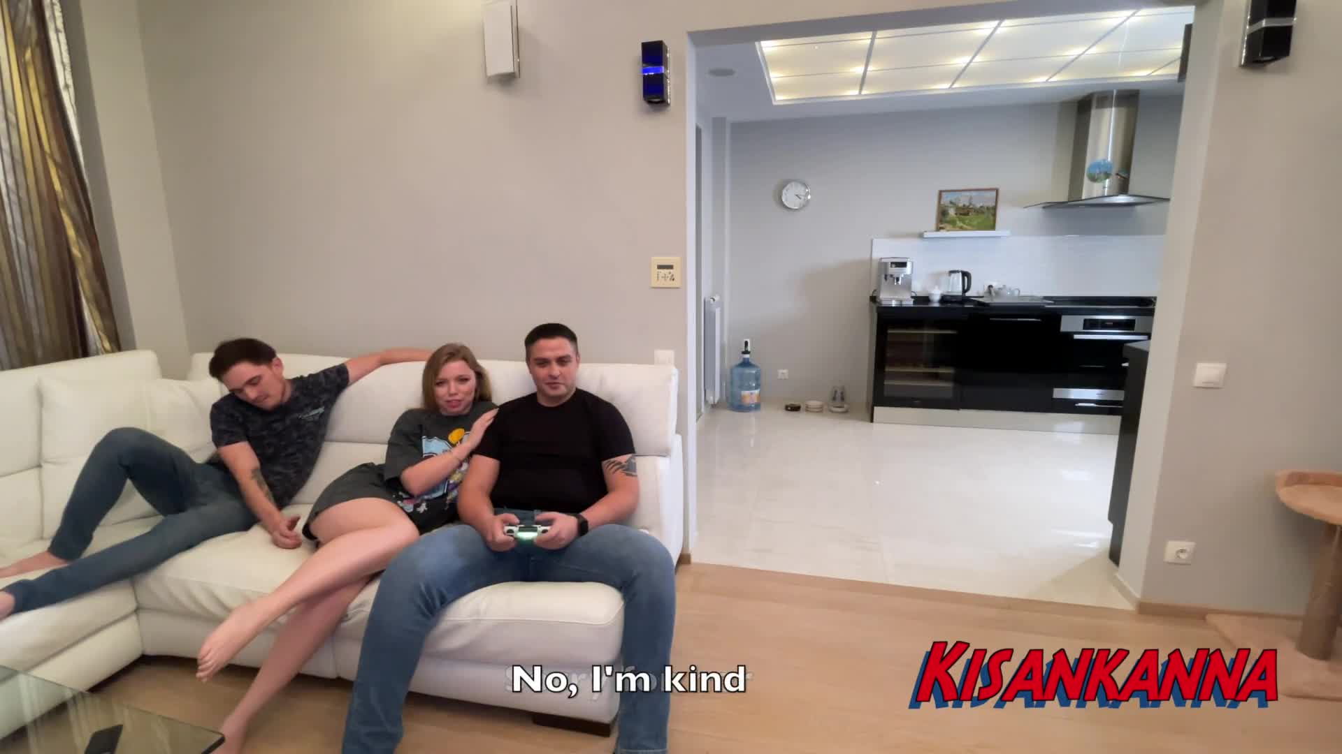 Russian Kisankanna is cheating on her boyfriend again as she is getting her amazing ass fucked hard in the kitchen while her boyfriend plays video games