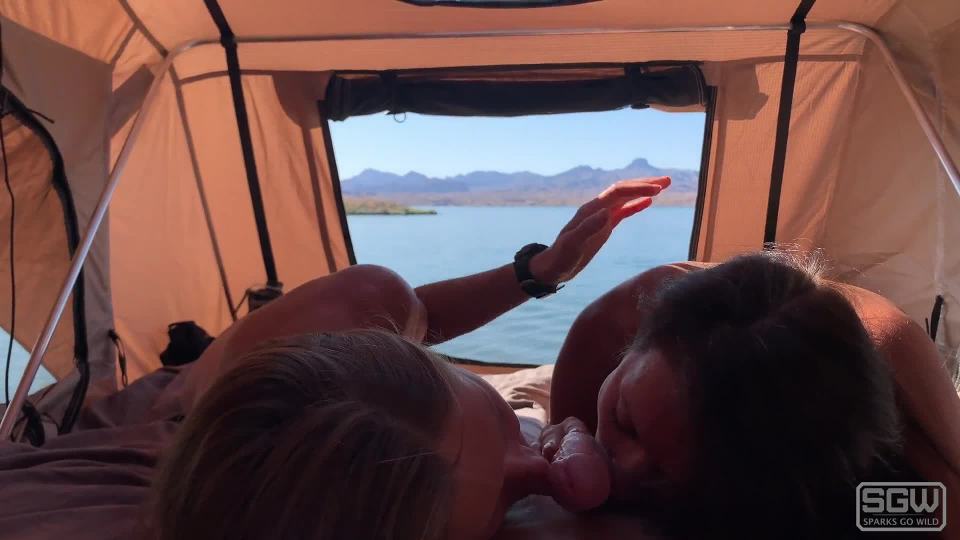 Amateur threesome on camping
