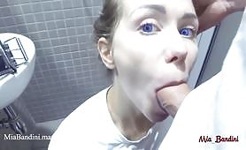 A real intensive from mouth to ass creampie fuck in the public gym bathroom with the teen slut small-breasted Mia Bandini after a huge workout